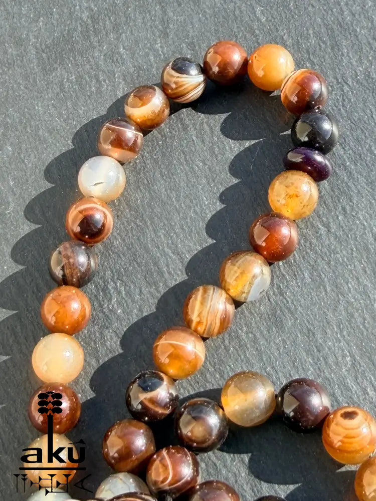 Kaffee Achat Tasbih, 45 Sibha Gebetskette mit 925er Sterlingsilber Quaste Islamisches Geschenk