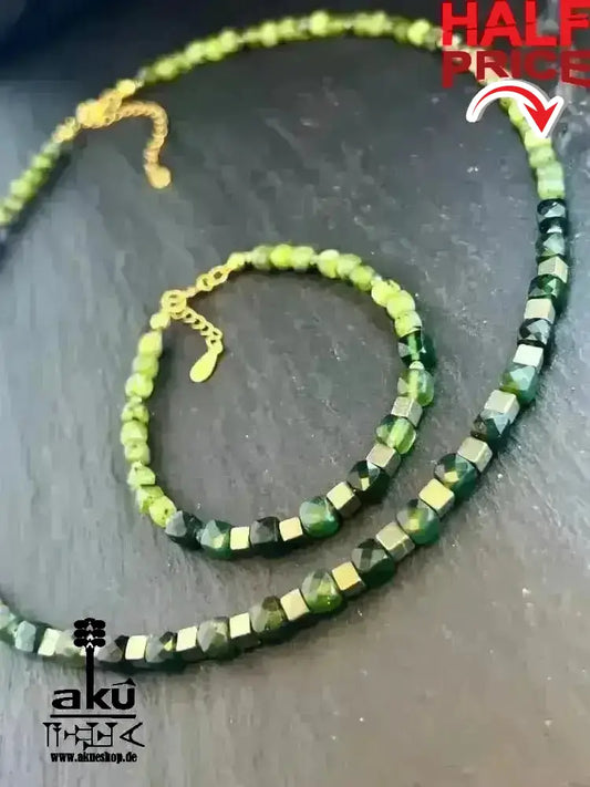 Kanadische Jade Halskette und Armband, grüner Edelstein Schmuck 925er Silber, Herzchakra - AkueShop