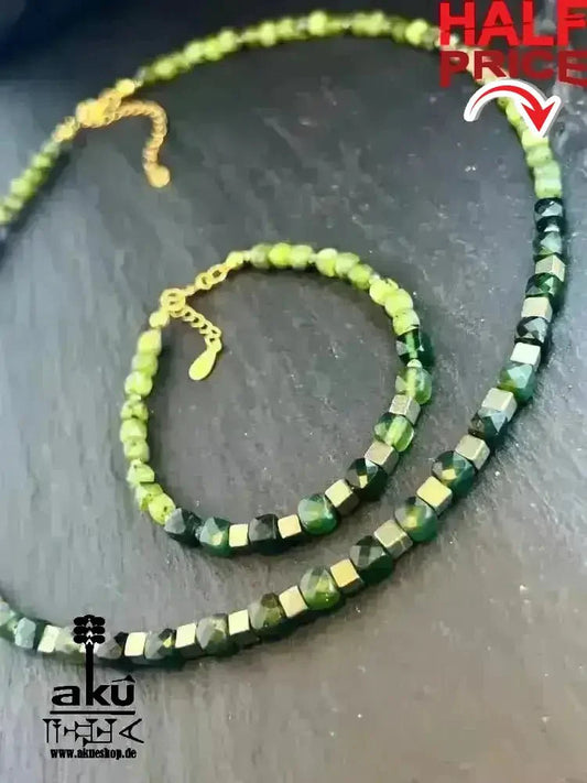 Kanadische Jade Halskette und Armband, grüner Edelstein Schmuck 925er Silber, Herzchakra - AkueShop