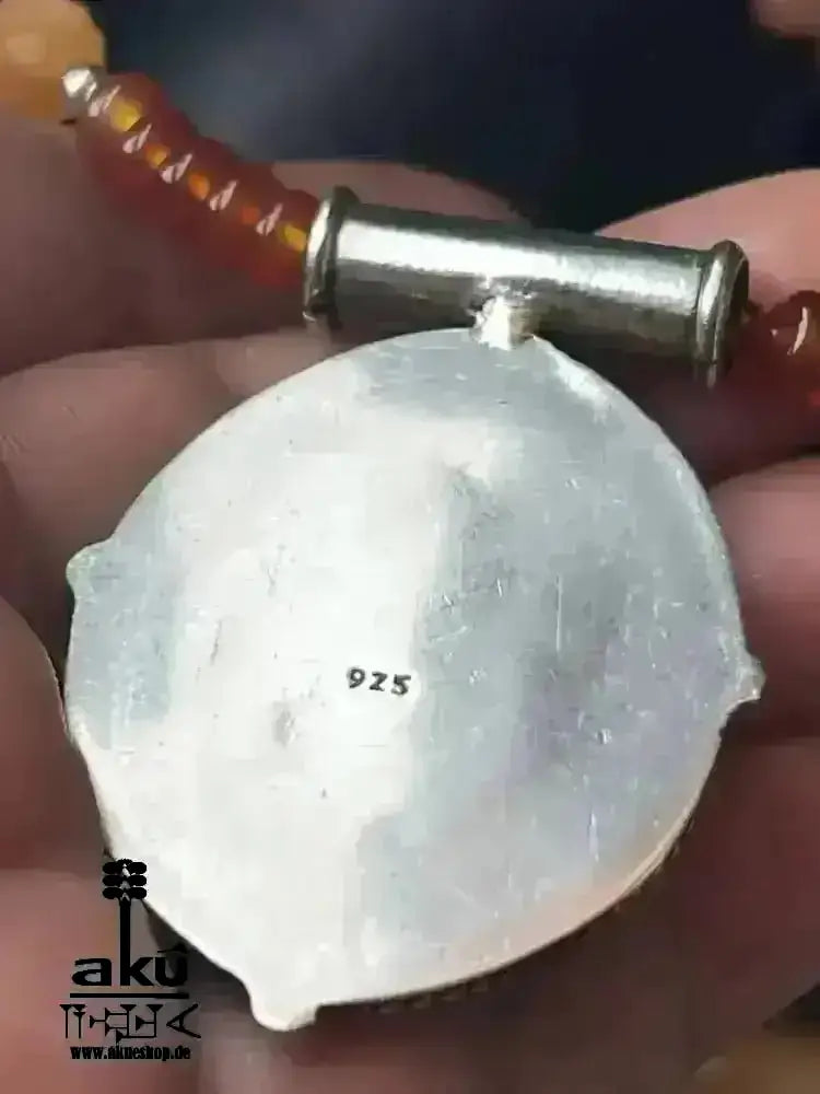 Handgefertigte Halskette, Karneol Achat naturlische Steine, Vintage 925er Silber Anhänger, Sakral Chakra, meditation energie - AkueShop