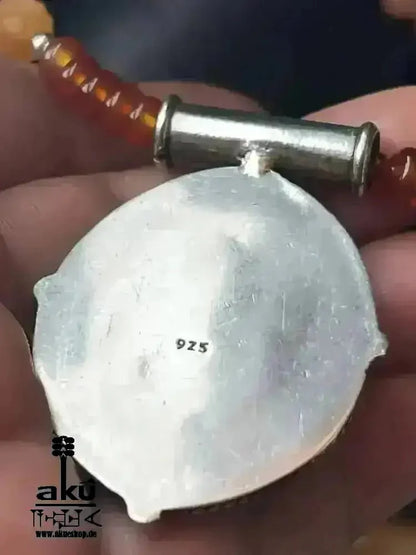 Handgefertigte Halskette, Karneol Achat naturlische Steine, Vintage 925er Silber Anhänger, Sakral Chakra, meditation energie - AkueShop