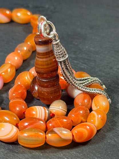 Karneol Tasbih, naturlichen Edelstein islamisches Tesbeeh Misbaha, 925 Sterling Silbere Quaste