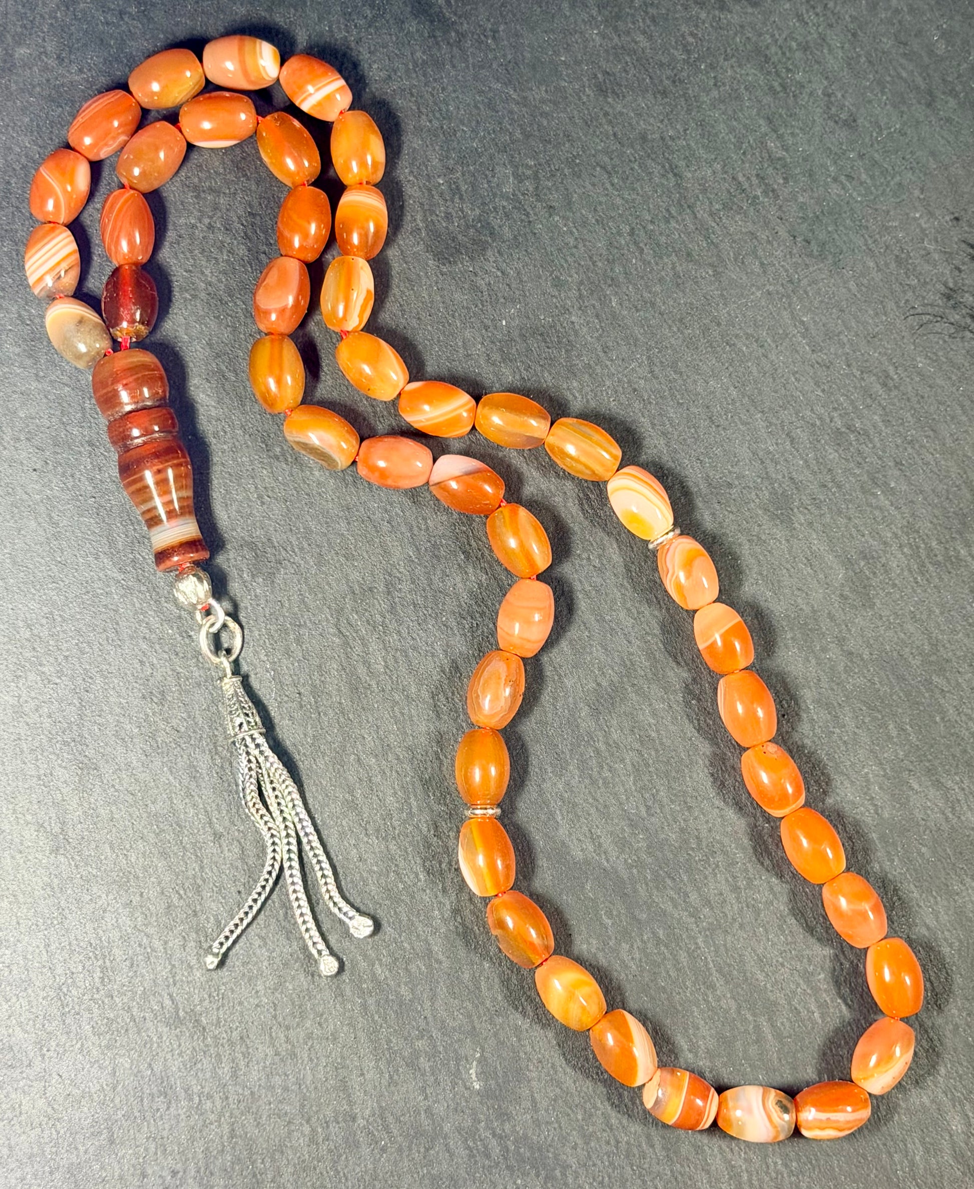 Karneol Tasbih, naturlichen Edelstein islamisches Tesbeeh Misbaha, 925 Sterling Silbere Quaste
