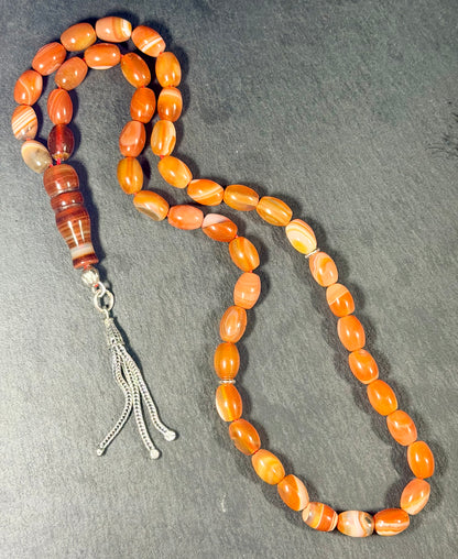 Karneol Tasbih, naturlichen Edelstein islamisches Tesbeeh Misbaha, 925 Sterling Silbere Quaste