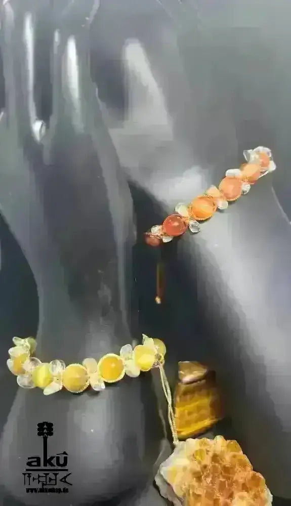 Katzeauge & Citrin Stein, verstellbares böse Blicke Schutzstein, Löwe Sternzeichen Armbänd. - AkueShop