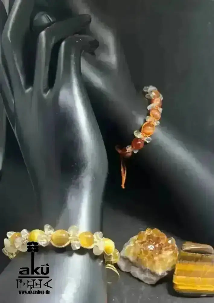 Katzeauge & Citrin Stein, verstellbares böse Blicke Schutzstein, Löwe Sternzeichen Armbänd. - AkueShop