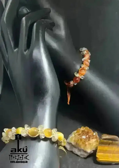 Katzeauge & Citrin Stein, verstellbares böse Blicke Schutzstein, Löwe Sternzeichen Armbänd. - AkueShop