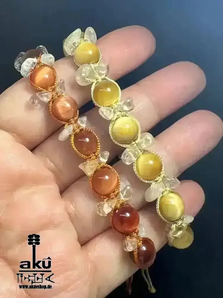 Katzeauge & Citrin Stein, verstellbares böse Blicke Schutzstein, Löwe Sternzeichen Armbänd. - AkueShop