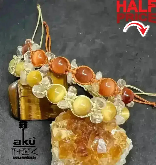 Katzeauge & Citrin Stein, verstellbares böse Blicke Schutzstein, Löwe Sternzeichen Armbänd. - AkueShop