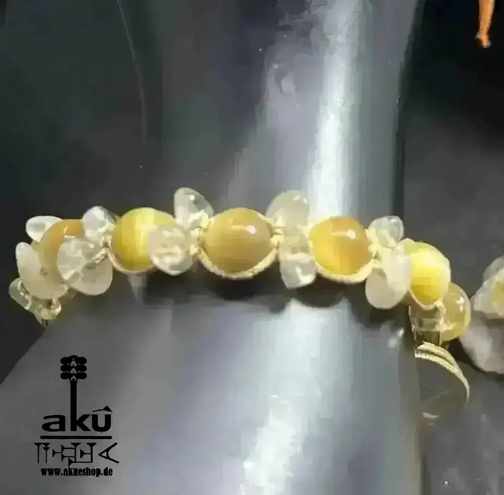 Katzeauge & Citrin Stein, verstellbares böse Blicke Schutzstein, Löwe Sternzeichen Armbänd. - AkueShop