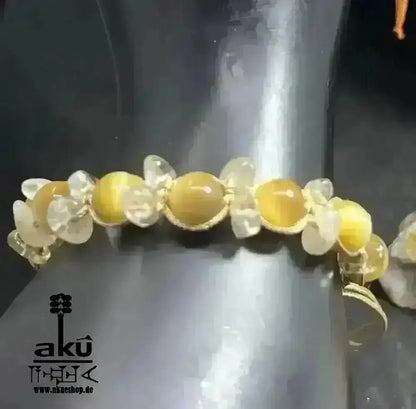 Katzeauge & Citrin Stein, verstellbares böse Blicke Schutzstein, Löwe Sternzeichen Armbänd. - AkueShop