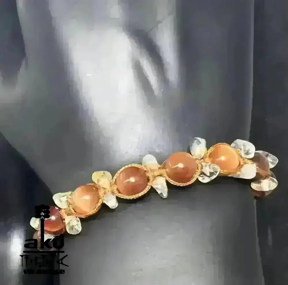 Katzeauge & Citrin Stein, verstellbares böse Blicke Schutzstein, Löwe Sternzeichen Armbänd. - AkueShop