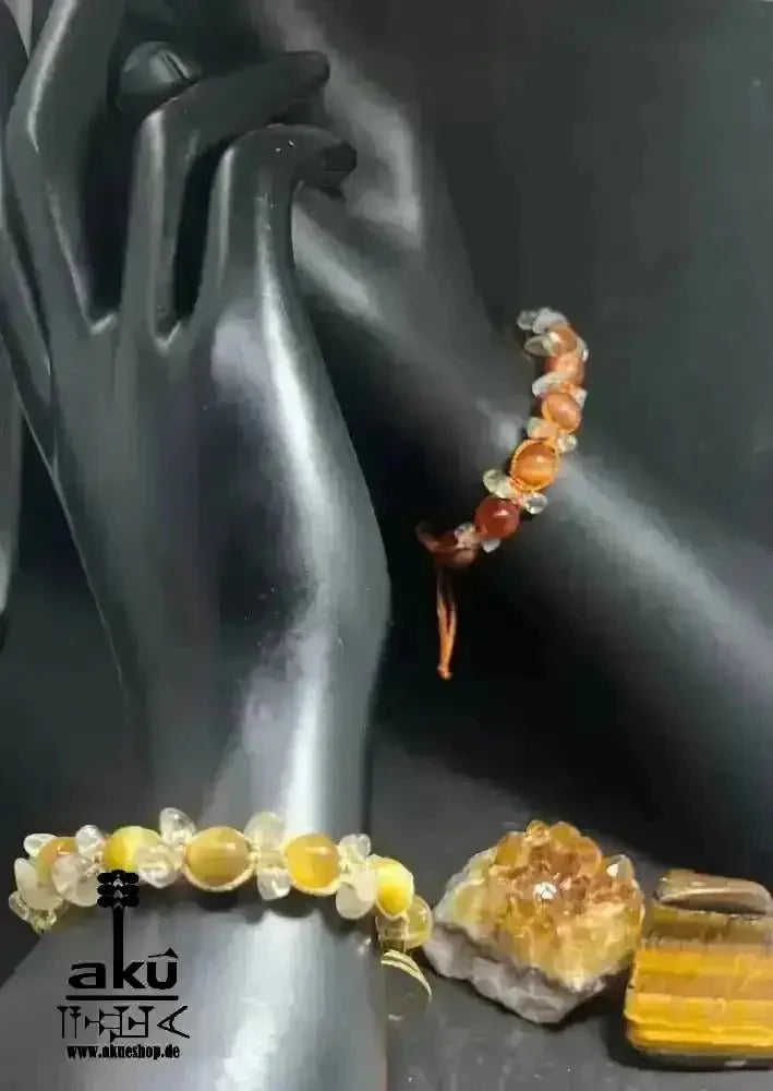 Katzeauge & Citrin Stein, verstellbares böse Blicke Schutzstein, Löwe Sternzeichen Armbänd. - AkueShop