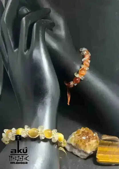 Katzeauge & Citrin Stein, verstellbares böse Blicke Schutzstein, Löwe Sternzeichen Armbänd. - AkueShop