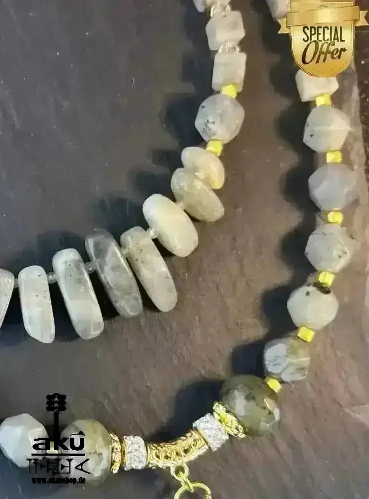 Labradorit Festoon Halskette, Feuer Edelstein Schmuck, doppelsträngiges Dritteauge Chakra für Meditationsenergie - AkueShop