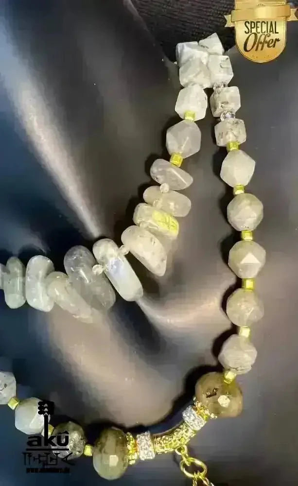 Labradorit Festoon Halskette, Feuer Edelstein Schmuck, doppelsträngiges Dritteauge Chakra für Meditationsenergie - AkueShop