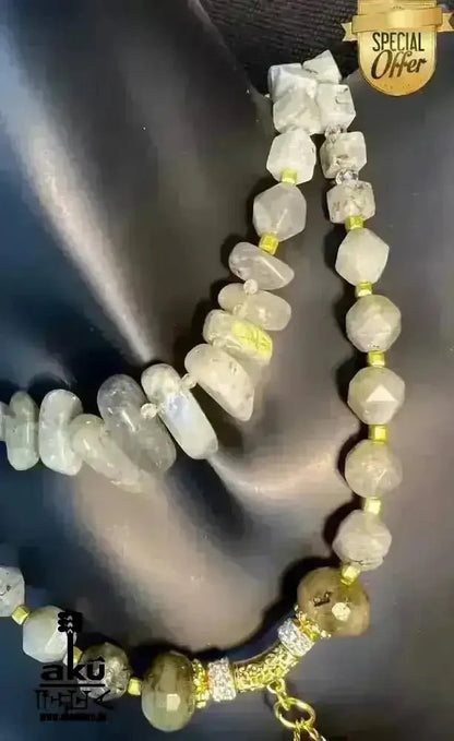 Labradorit Festoon Halskette, Feuer Edelstein Schmuck, doppelsträngiges Dritteauge Chakra für Meditationsenergie - AkueShop