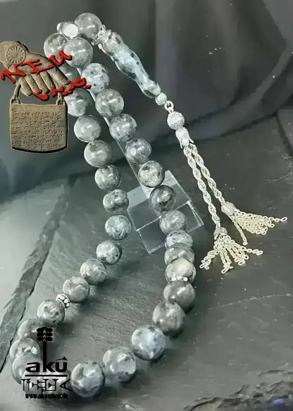 Labradorit Tesbih 33, natürlicher Edelstein, islamisches Misbaha, riesig, 12,5 mm - AkueShop