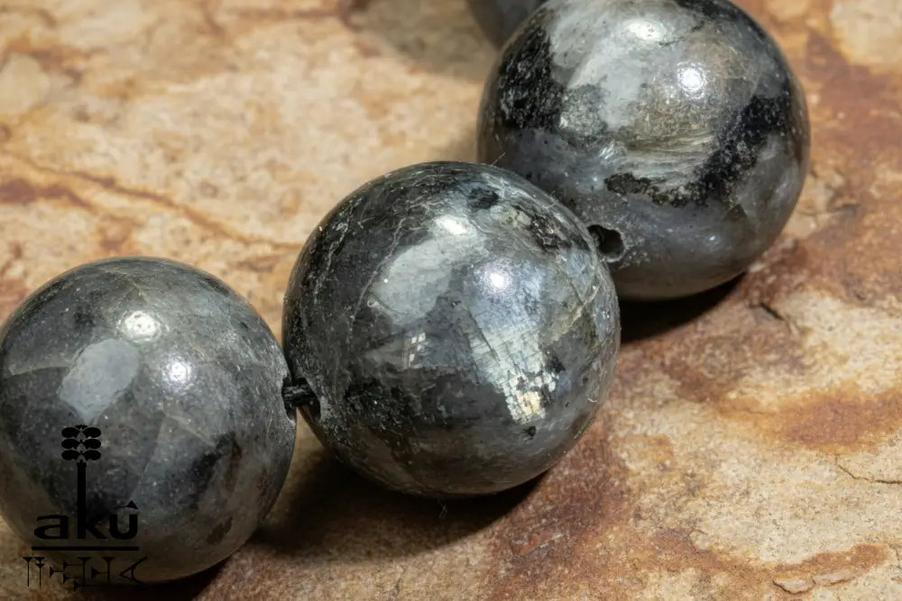 Labradorit Tesbih 33, natuerlicher Edelstein, islamisches Misbaha, riesig in 925 Silber
