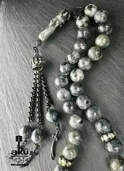 Labradorite Tesbih 33, natürliches Edelstein, islamische Zulfigar - Schwert Misbaha 10mm - AkueShop