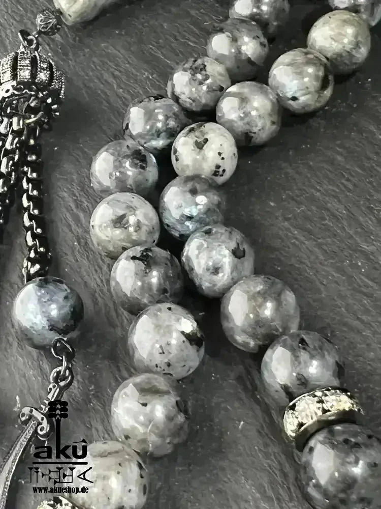 Labradorite Tesbih 33, natürliches Edelstein, islamische Zulfigar - Schwert Misbaha 10mm - AkueShop