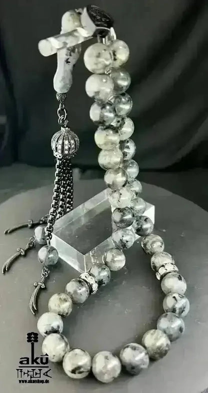 Labradorite Tesbih 33, natürliches Edelstein, islamische Zulfigar - Schwert Misbaha 10mm - AkueShop