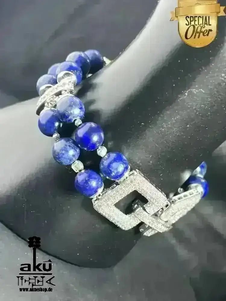 Lapislazuli, Bernstein Armband natürliche Edelsteine versilbert dritteaugechakra, positive energie - AkueShop
