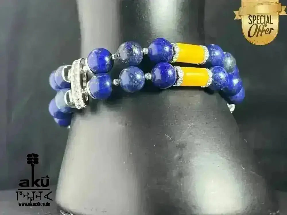 Lapislazuli, Bernstein Armband natürliche Edelsteine versilbert dritteaugechakra, positive energie - AkueShop