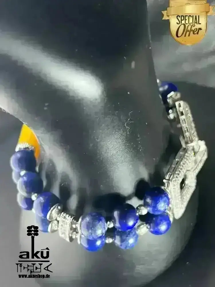 Lapislazuli, Bernstein Armband natürliche Edelsteine versilbert dritteaugechakra, positive energie - AkueShop