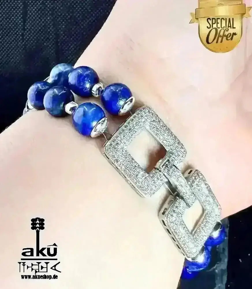 Lapislazuli, Bernstein Armband natürliche Edelsteine versilbert dritteaugechakra, positive energie - AkueShop