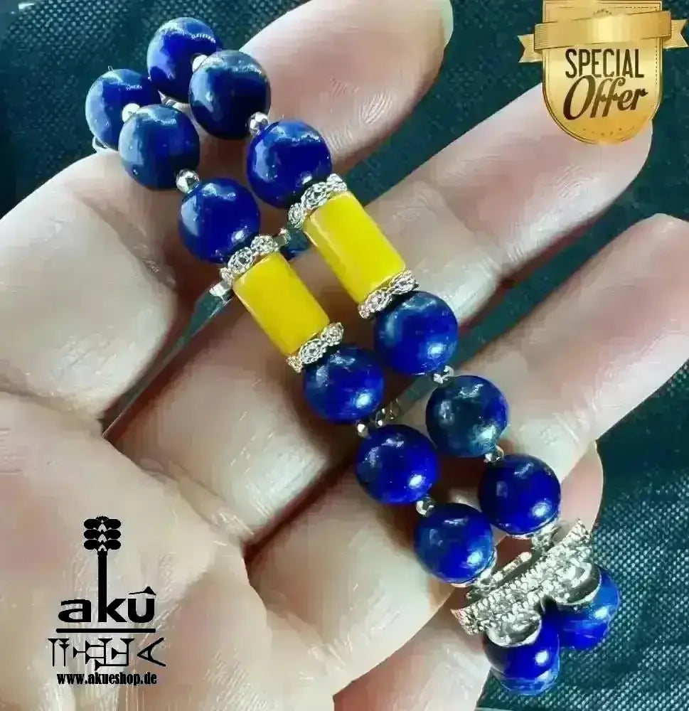 Lapislazuli, Bernstein Armband natürliche Edelsteine versilbert dritteaugechakra, positive energie - AkueShop
