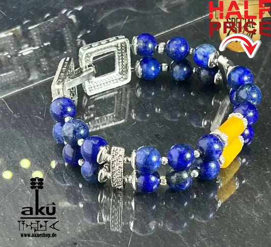 Lapislazuli, Bernstein Armband natürliche Edelsteine versilbert dritteaugechakra, positive energie - AkueShop
