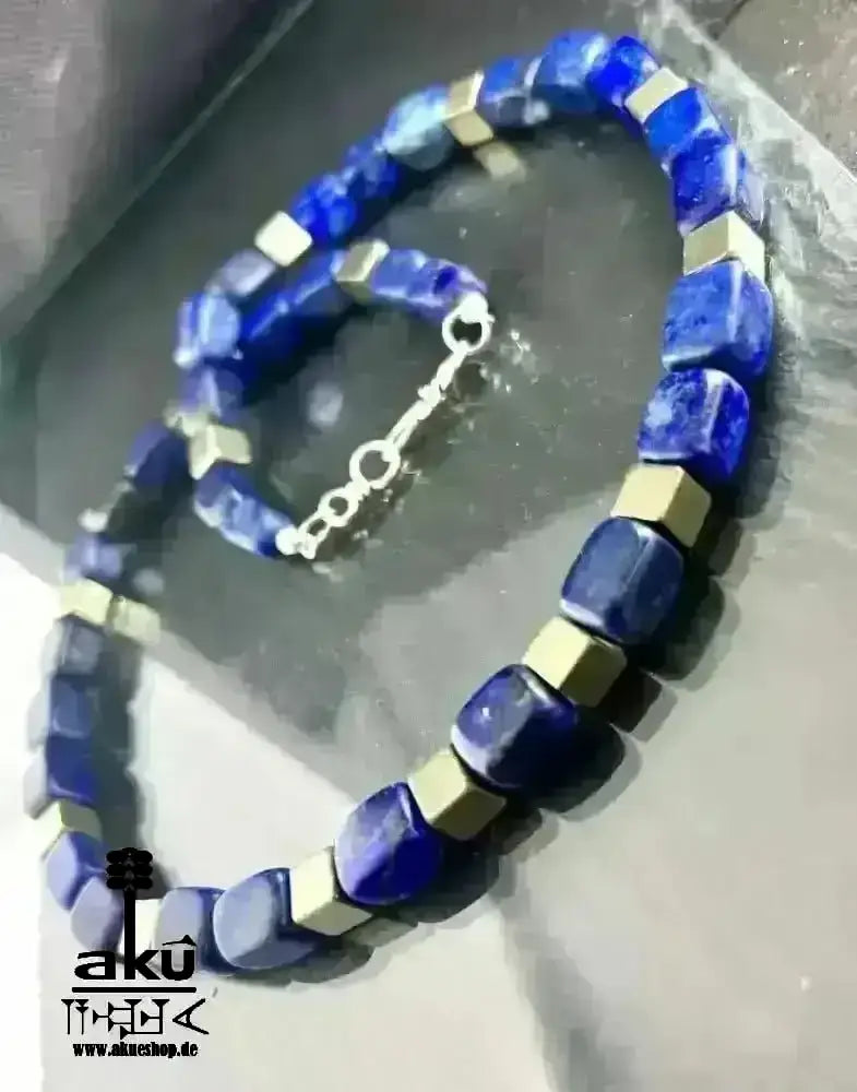 Handgefertigte Halskette, natürliches Lapislazuli Stein, 925er Silber, Dritteauge Chakra, meditation energie - AkueShop