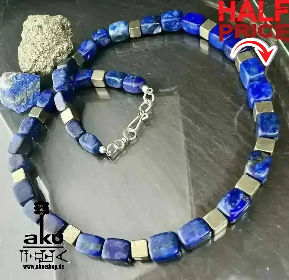 Handgefertigte Halskette, natürliches Lapislazuli Stein, 925er Silber, Dritteauge Chakra, meditation energie - AkueShop