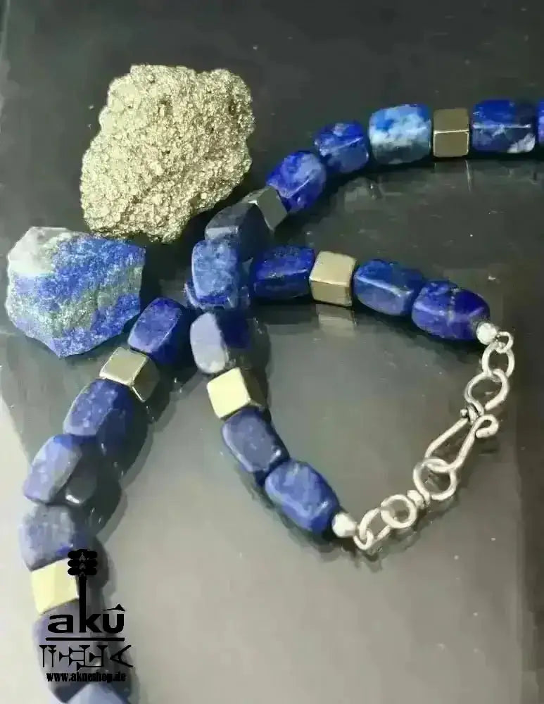 Handgefertigte Halskette, natürliches Lapislazuli Stein, 925er Silber, Dritteauge Chakra, meditation energie - AkueShop