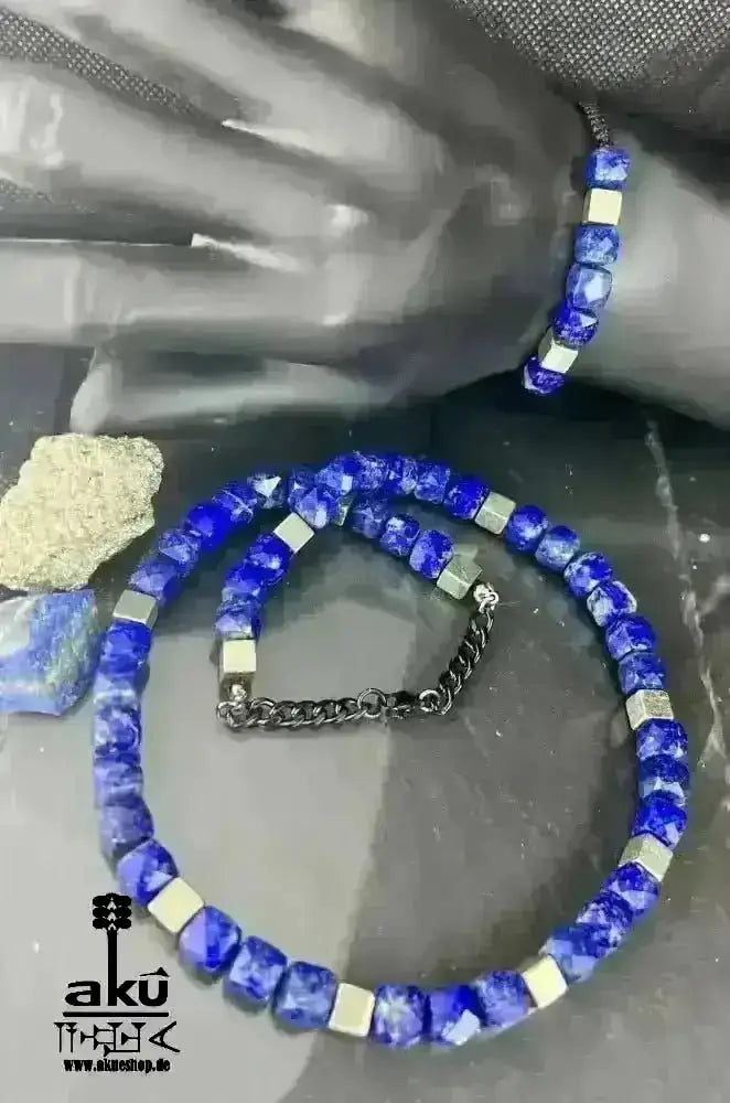 Natürliches Lapislazuli und Pyrit Steine, Unisex Halskette und armband, Dritteaugen und Solar Plexus Chakras, meditation energie - AkueShop