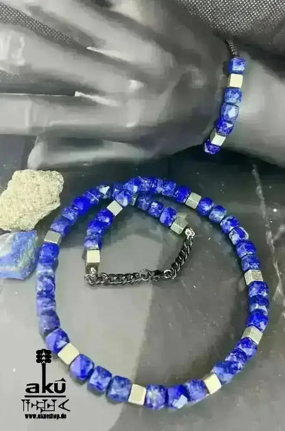 Natürliches Lapislazuli und Pyrit Steine, Unisex Halskette und armband, Dritteaugen und Solar Plexus Chakras, meditation energie - AkueShop