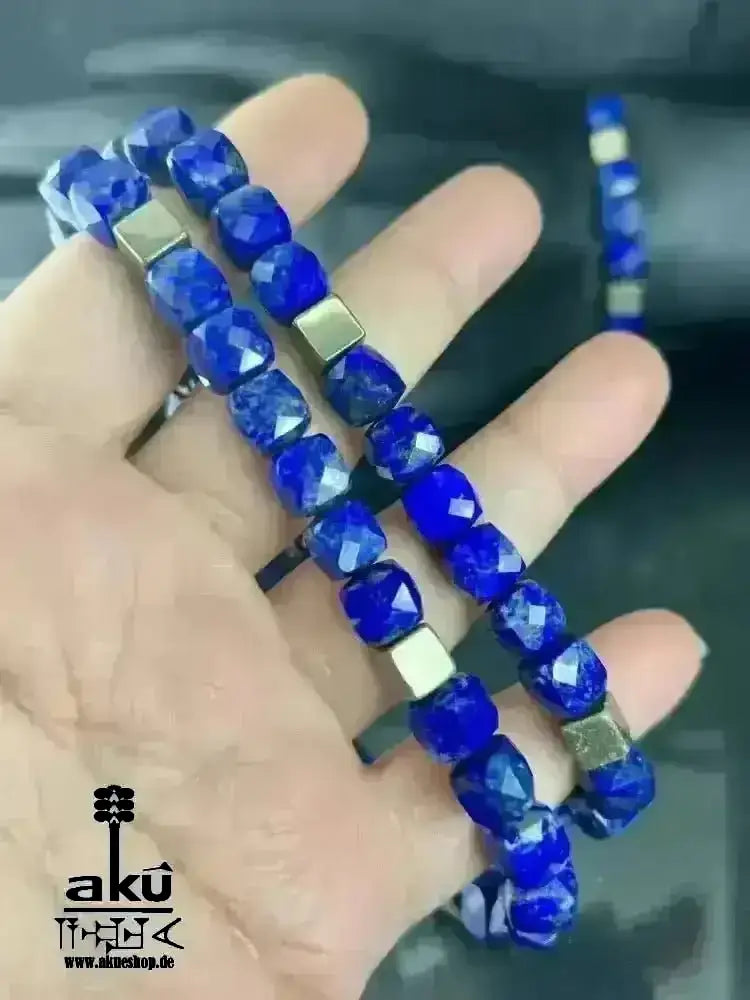 Natürliches Lapislazuli und Pyrit Steine, Unisex Halskette und armband, Dritteaugen und Solar Plexus Chakras, meditation energie - AkueShop