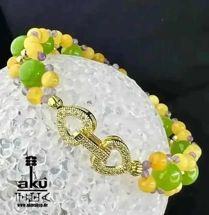 LÖWE Peridot Bernstein Amethyst Armband, vergoldet Schmuck, natürliche Edelsteine, kahribar, Chakren Heilungsenergie - AkueShop