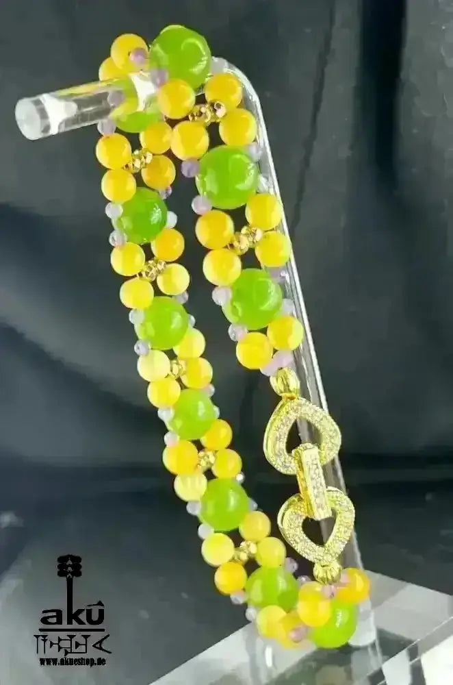 LÖWE Peridot Bernstein Amethyst Armband, vergoldet Schmuck, natürliche Edelsteine, kahribar, Chakren Heilungsenergie - AkueShop