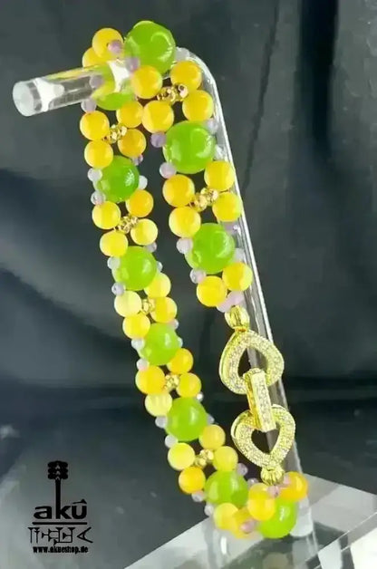 LÖWE Peridot Bernstein Amethyst Armband, vergoldet Schmuck, natürliche Edelsteine, kahribar, Chakren Heilungsenergie - AkueShop