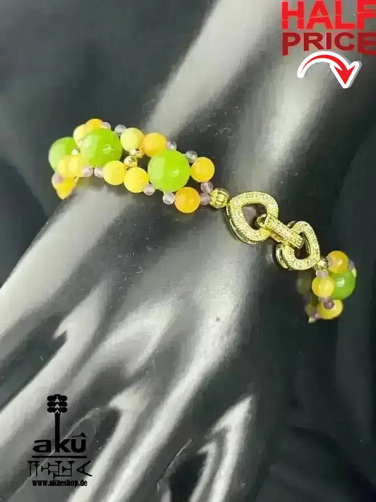 LÖWE Peridot Bernstein Amethyst Armband, vergoldet Schmuck, natürliche Edelsteine, kahribar, Chakren Heilungsenergie - AkueShop