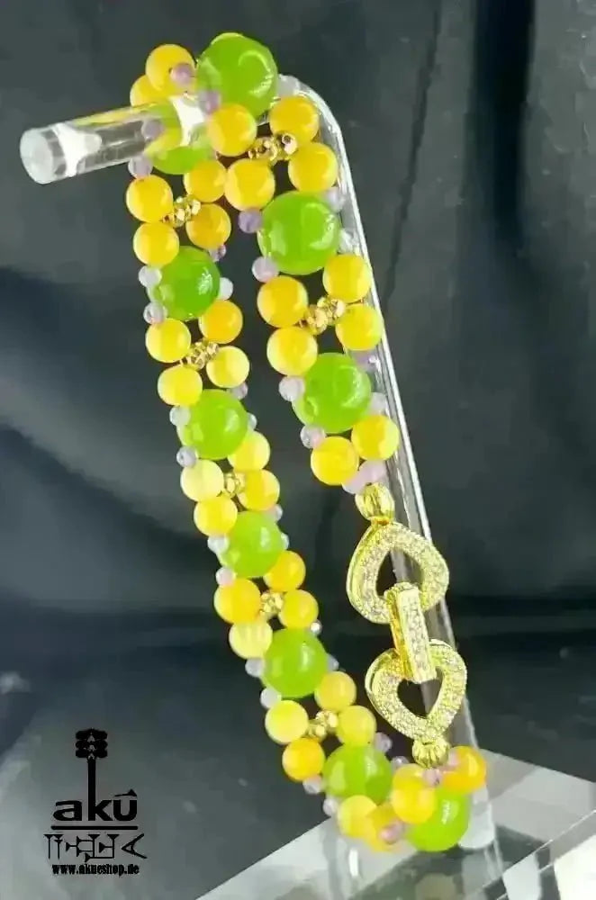 LÖWE Peridot Bernstein Amethyst Armband, vergoldet Schmuck, natürliche Edelsteine, kahribar, Chakren Heilungsenergie - AkueShop