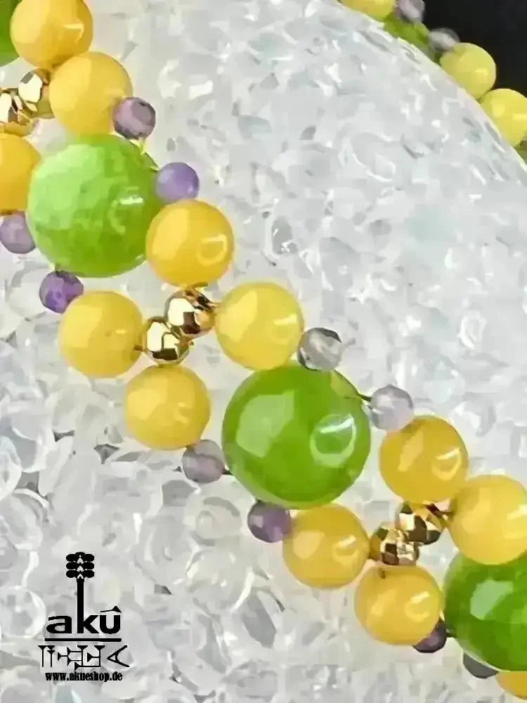 LÖWE Peridot Bernstein Amethyst Armband, vergoldet Schmuck, natürliche Edelsteine, kahribar, Chakren Heilungsenergie - AkueShop