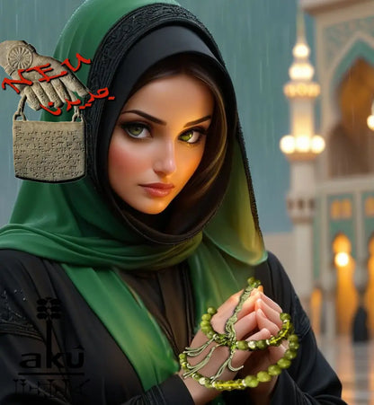 Grüne Jade & Peridot 99‑Perlen Tasbih mit 925 Silber Zulfiqar‑Schwert Imame – handgefertigte islamische Gebetskette ai model
