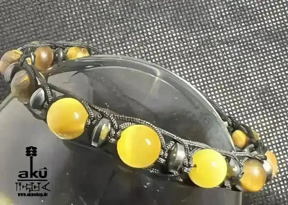 Männer Armband braunes und gold Tigerauge, freie Größe einstellbares Macreme Band - AkueShop