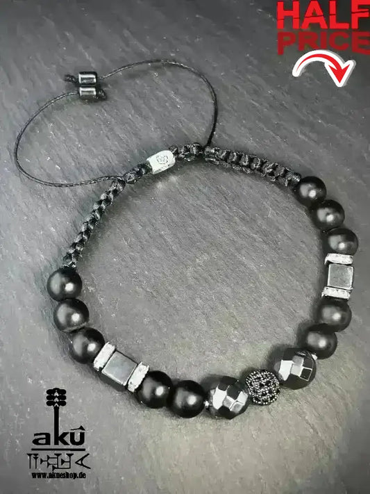Männer Armband schwarz Himatit und Onyx für ihn, freie Größe einstellbares Macreme Band - AkueShop