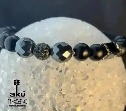 Männer Armband schwarz Himatit und Onyx für ihn, freie Größe einstellbares Macreme Band - AkueShop