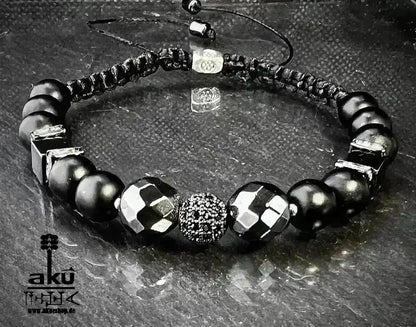 Männer Armband schwarz Himatit und Onyx für ihn, freie Größe einstellbares Macreme Band - AkueShop