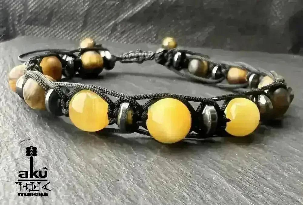 Männer Armband braunes und gold Tigerauge, freie Größe einstellbares Macreme Band - AkueShop